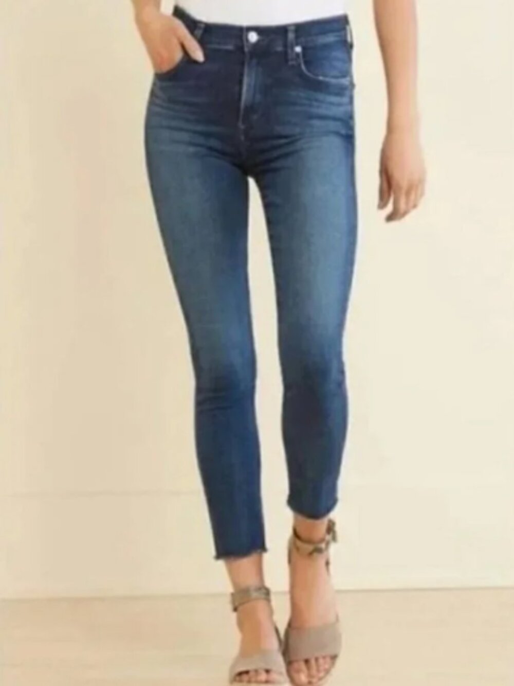 Agolde Deep Indigo Skinny Jeans with Frayed Hem